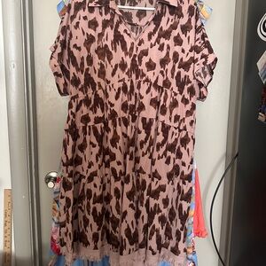 Umgee Pink and Brown Midi Dress size large